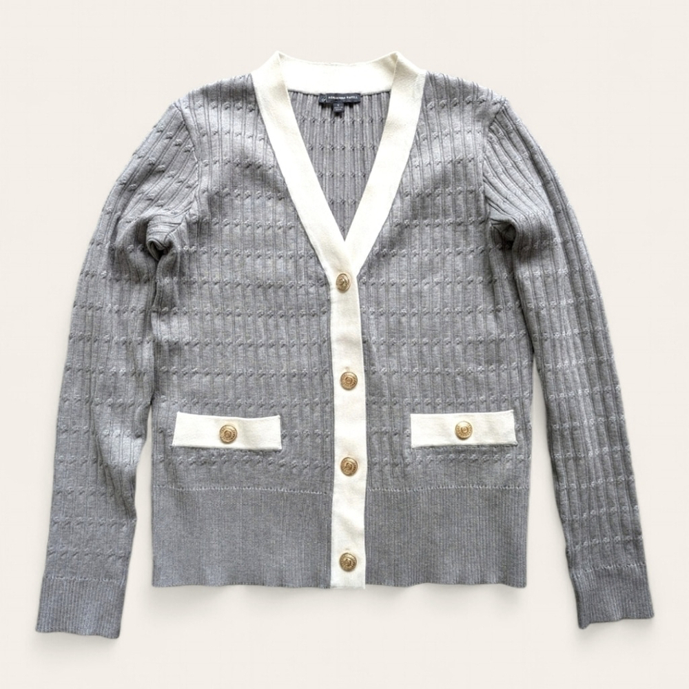 Adrianna Papell Cable Knit Cardigan Gold Button | Old Money Classic Sz S